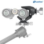Leofoto BC-02 Stativadapter verrekijker frontaanzicht op statiefadapter met klemknop