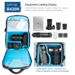 Dulepro City Backpack B420 V2 black bovenaanzicht met camera, drone en accessoires overzichtelijk gepositioneerd