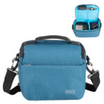 Dulepro Companion Shoulder Bag S22 blauw zijaanzicht met detailweergaven van draagcomfort en interne indeling