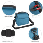 Dulepro Companion Shoulder Bag S22 blauw schuin zijaanzicht met zijvak en oranje accessoire