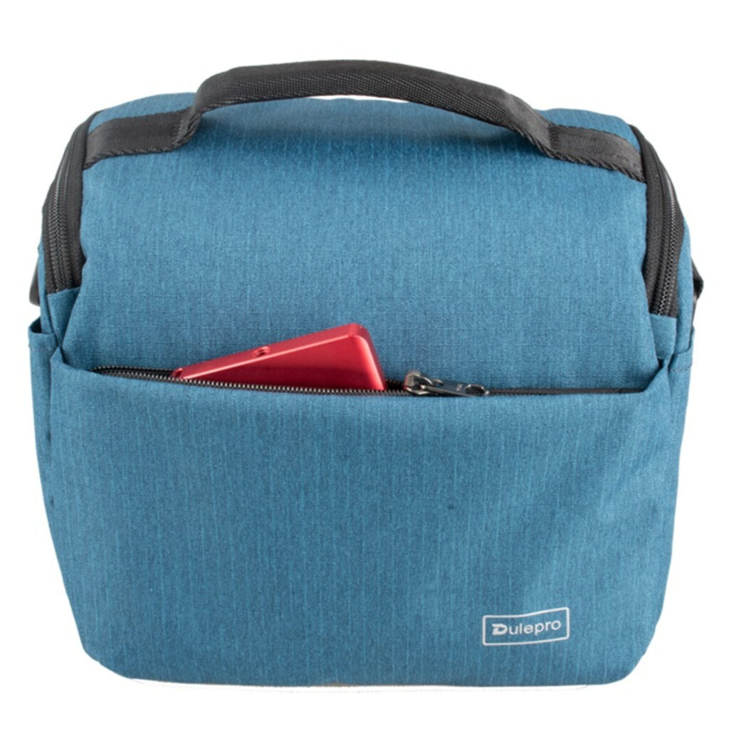 Dulepro Companion Shoulder Bag S22 blauw achteraanzicht met achtervak en ritssluiting open