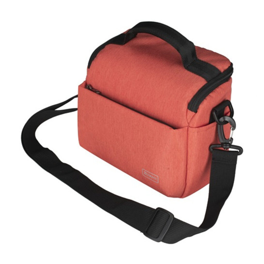 Dulepro Companion Shoulder Bag S22 oranje schuine zijaanzicht met verstelbare riem en vlakke achterkant
