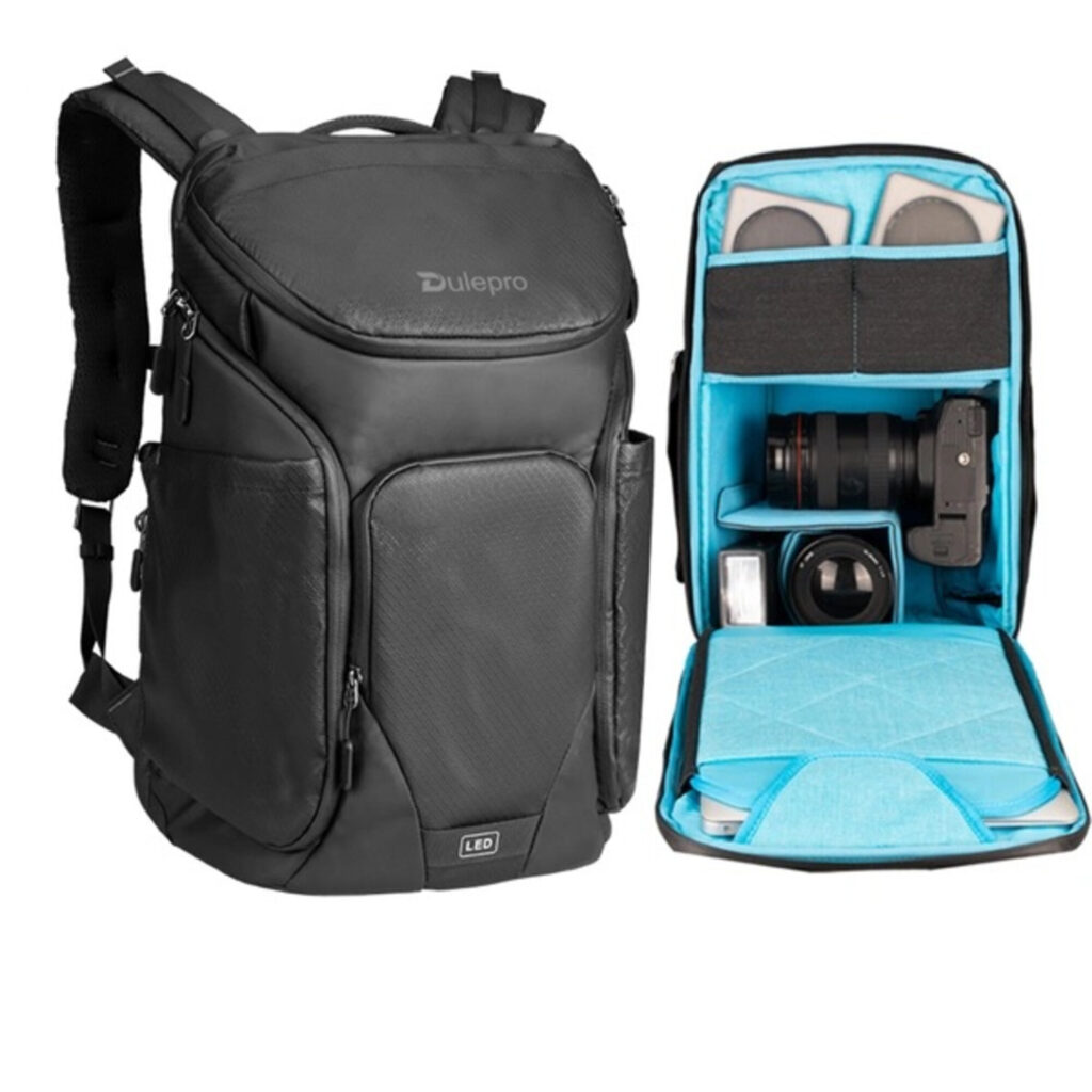 Dulepro Explorer Backpack B410N open achterkant met organizervak, laptopcompartiment en blauwe EVA-indeling