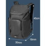 Dulepro Explorer Backpack B450N volledig geopend met gelabelde onderdelen in gestructureerde blauwe voering