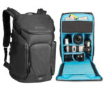 Dulepro Explorer Backpack B480N volledige opengeklapte backpanel met gevulde camera-uitrusting