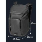 Dulepro Explorer Backpack B480N opengeklapt zijaanzicht met volledige vakverdeling en labels
