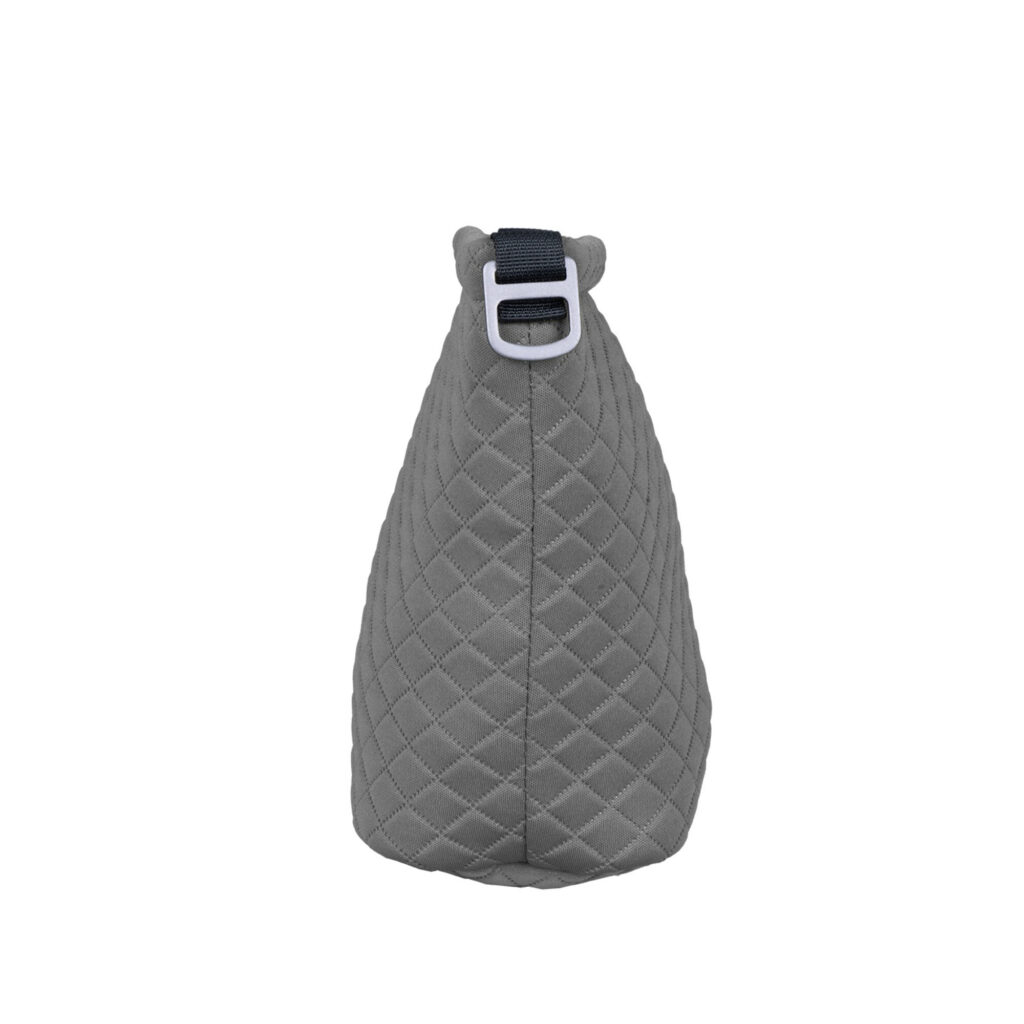 Dulepro Magic DSLR Storage Pouch grijs zijaanzicht met sluitclip en afgeronde bodemvorm