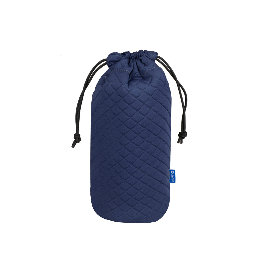 Dulepro Magic Lens Pouch L blauw vooraanzicht met trekkoordsluiting en gewatteerde structuur