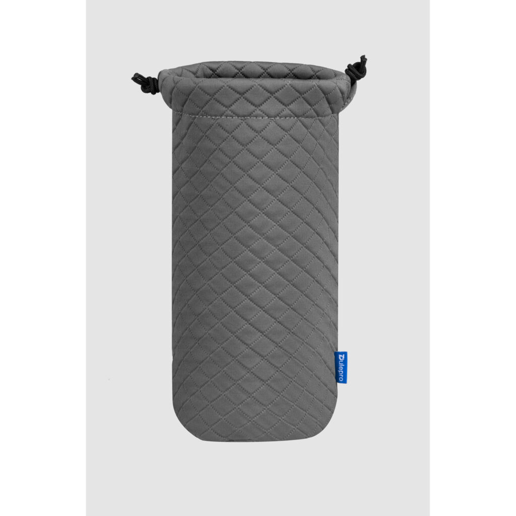 Dulepro Magic Lens Pouch L grijs zijaanzicht met zichtbaar weefpatroon en blauw label