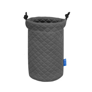 Dulepro Magic Lens Pouch S grijs zijaanzicht met quiltstructuur en zichtbaar blauw label