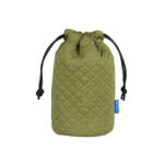Dulepro Magic Lens Pouch S groen vooraanzicht met gewatteerde stofstructuur en trekkoordsluiting