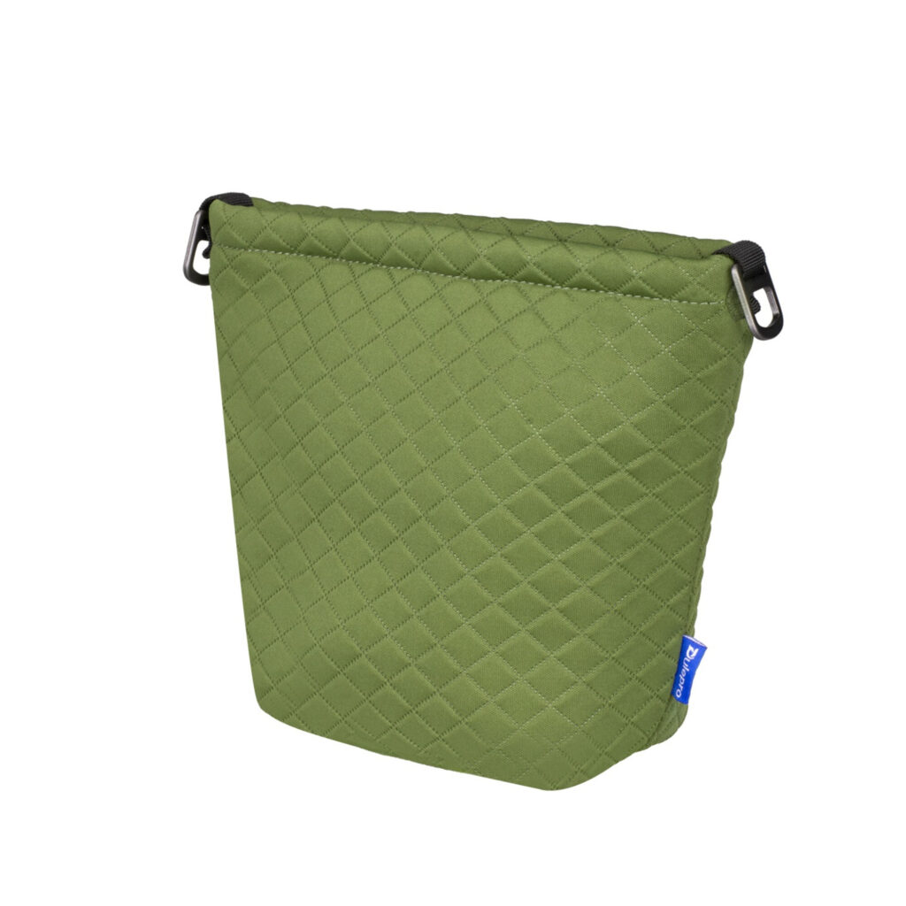 Dulepro Magic Storage Pouch green vooraanzicht met diamantstructuur en blauw label aan onderkant