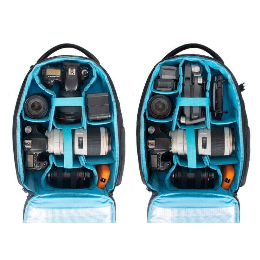 Dulepro Pioneer Pro Backpack B420N binnenkant geopend met HPS-EVA verdelers en drone- en camerapositie