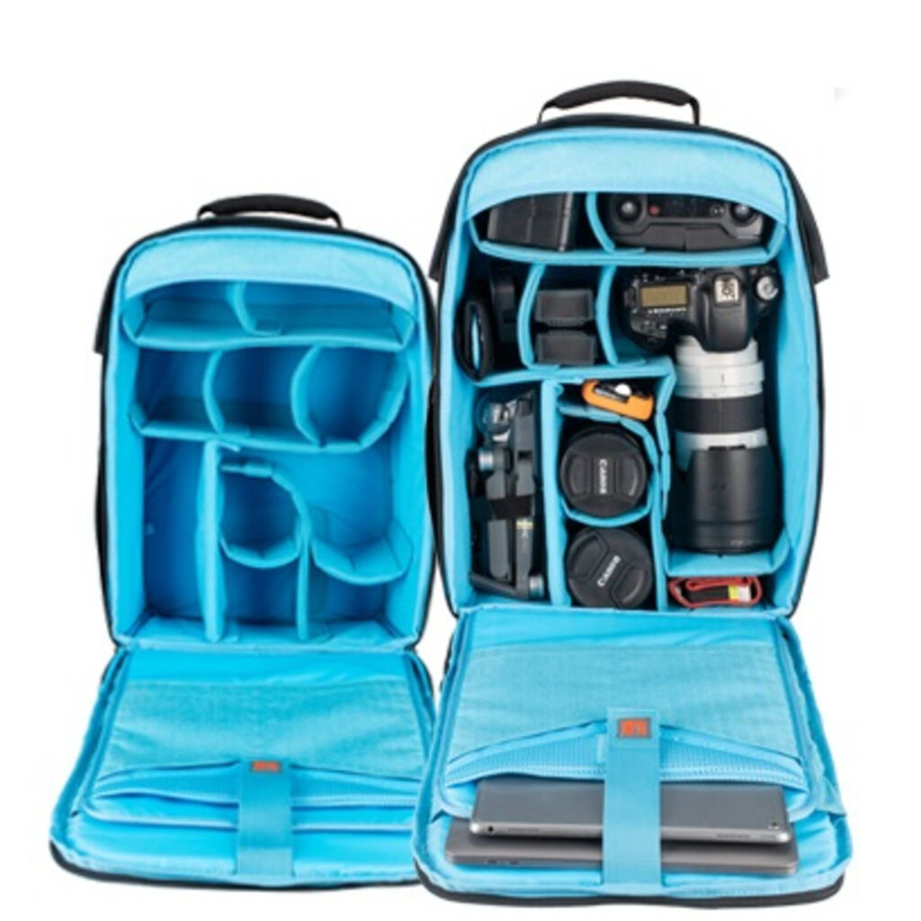 Dulepro Top Backpack B460N V2 overzicht van binnenruimte met twee indelingsvarianten in blauwe HPS-EVA voering