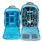 Dulepro Top Backpack B480N V2 binnenkant met twee blauwe modulaire indelingen voor camera-inhoud