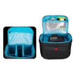 Dulepro Top Shoulder Bag S24 binnenzijde met camera en accessoires netjes opgeborgen in verdelers en meshvakken