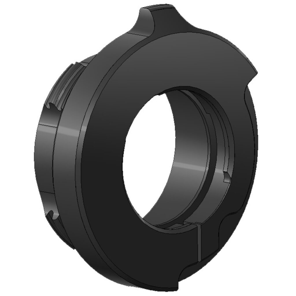 EP Arms Objectiefadapter RotoClip GWA voor Pard FT32 / NV FD1 close-up van zwarte modulaire adapterring met interne bajonetaansluiting.