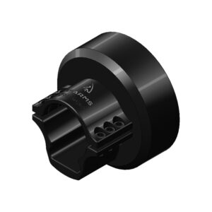 EP Arms Objectiefadapter 30mm RotoClip ZFHL Swarovski SR-Rail schuin vooraanzicht van zwarte matte modulaire klemmadapter met geïntegreerde railklem.
