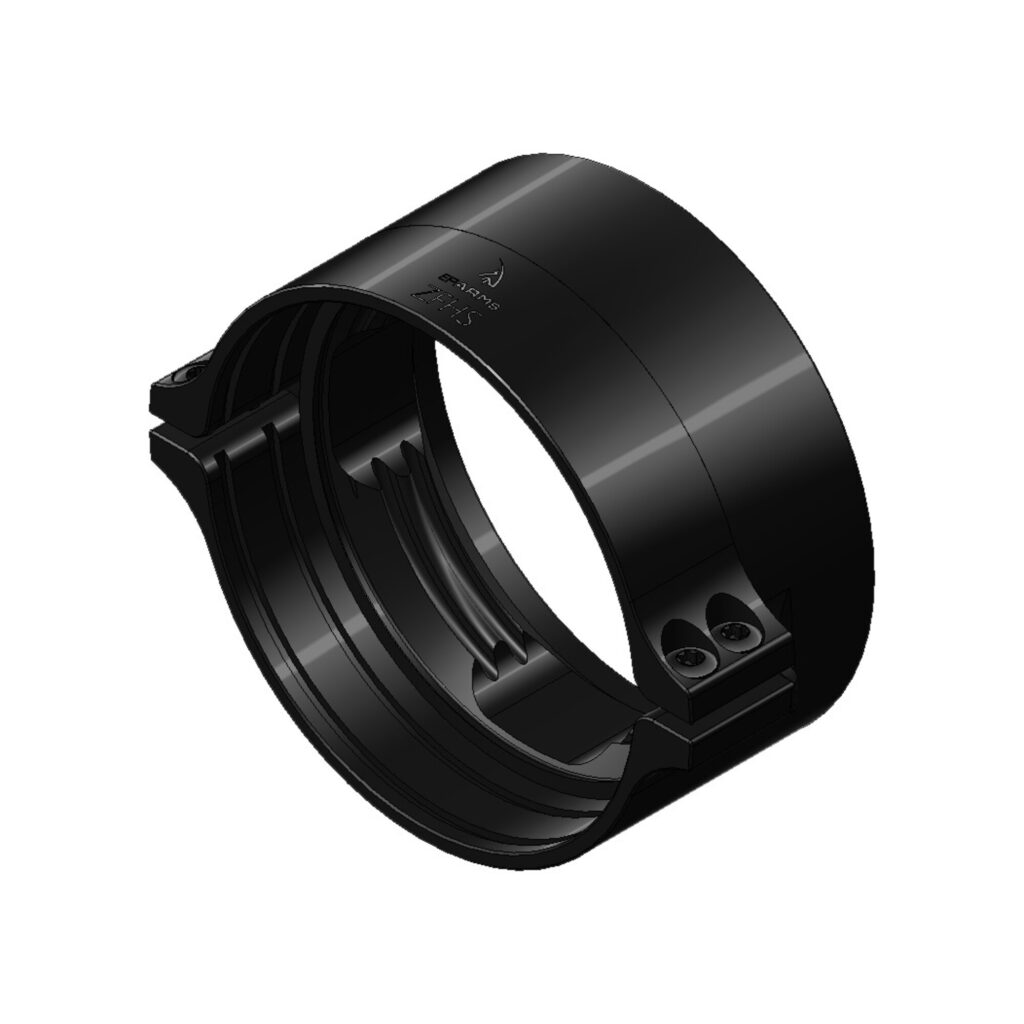 EP Arms Objectiefadapter 58mm RotoClip ZFHS schuin vooraanzicht met modulaire klemband en bevestigingsschroeven