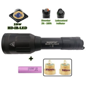 Maximtac HD-IR Pro Gen 3 IR-ophelder met 10W HD-IR LED en meegeleverde 18650 batterij