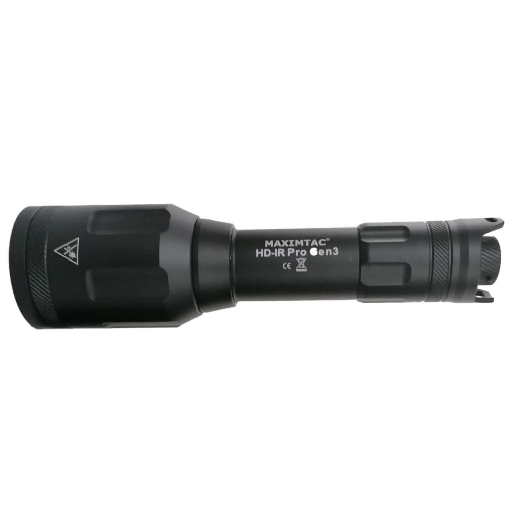 Maximtac HD-IR Pro Gen 3 IR-ophelder zijaanzicht met zwarte aluminium behuizing