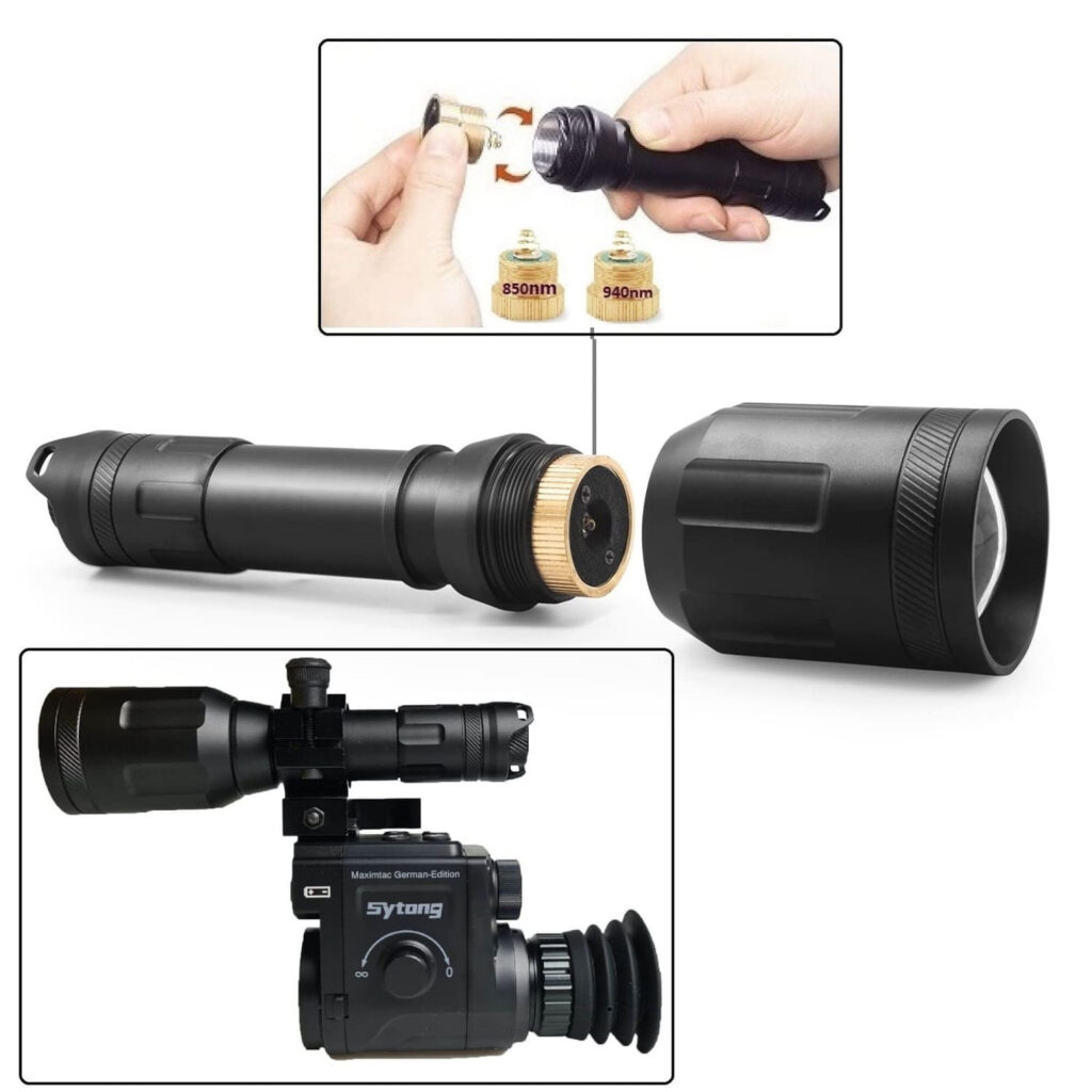 Maximtac HD-IR Pro Gen 3 IR-ophelder gedemonteerd met zicht op LED-module en montage