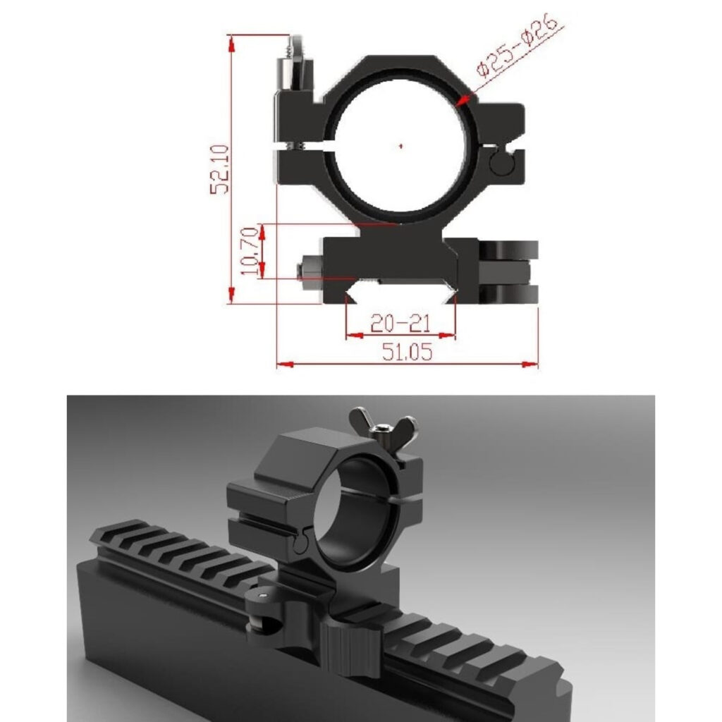 Maximtac Lampmontage Picatinny gemonteerd op rail met bevestigingsschroeven