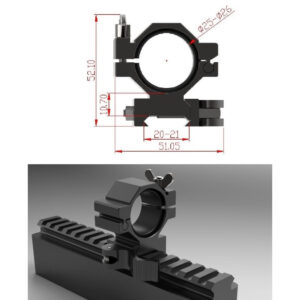 Maximtac Lampmontage Picatinny gemonteerd op rail met bevestigingsschroeven