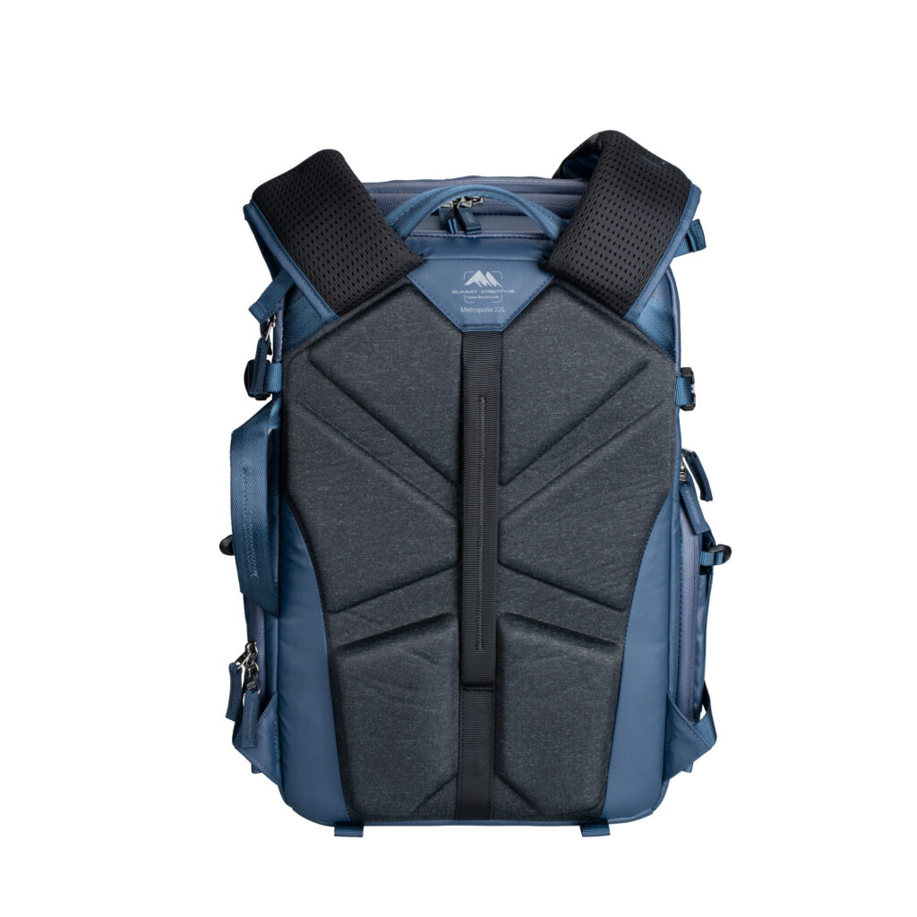 Summit-Creative Metropolis Backpack 22l blauw achterkant met gevoerd rugpand en ventilatiepanelen