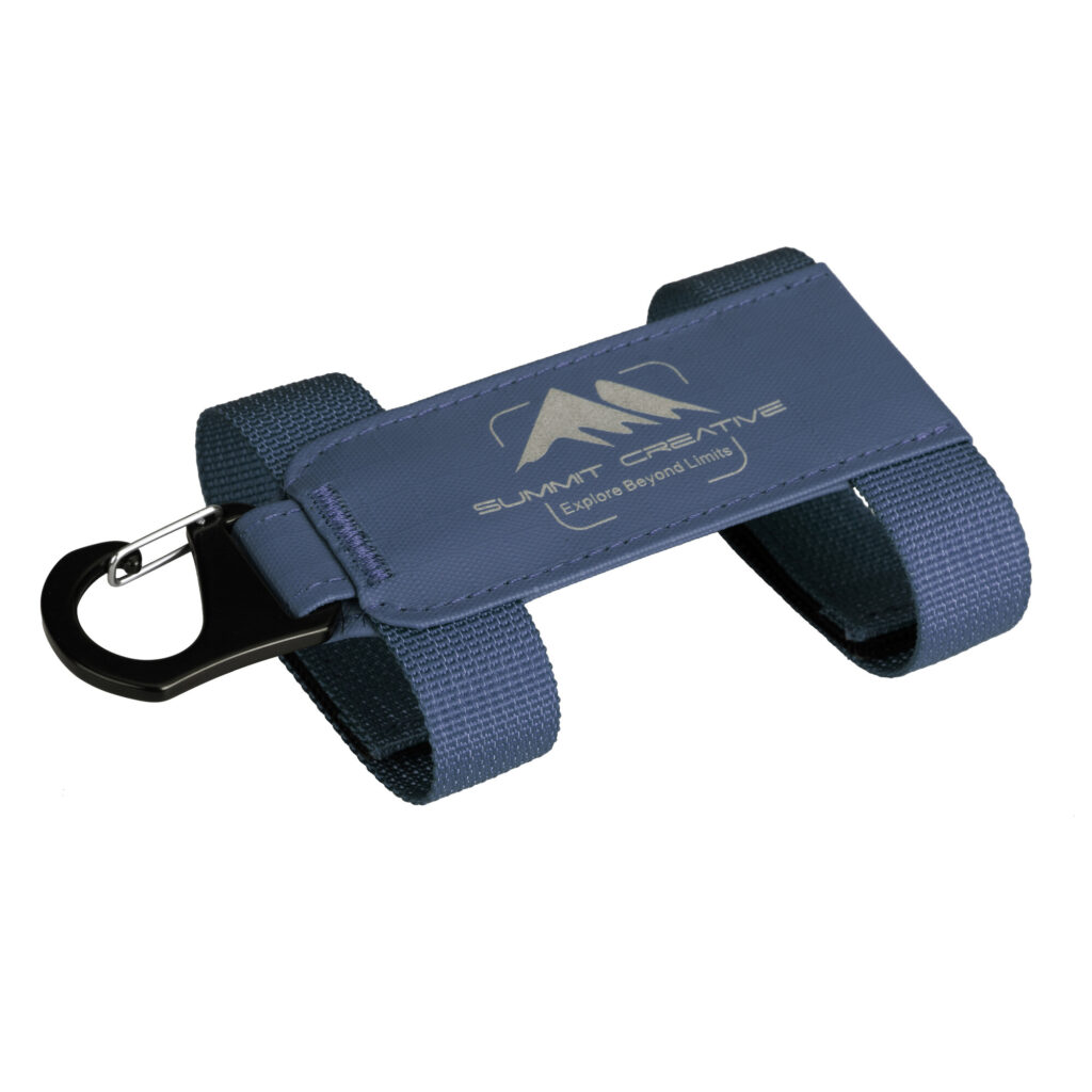 Summit-Creative Speedyclip-riem blauw met zwarte karabijnhaak en lussen voor bevestiging aan tasriemen