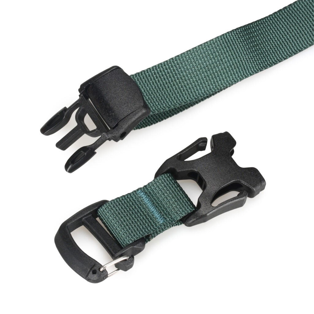 Summit-Creative Tenzing BStraps groene set riemen opgevouwen met bevestigingsclips zichtbaar