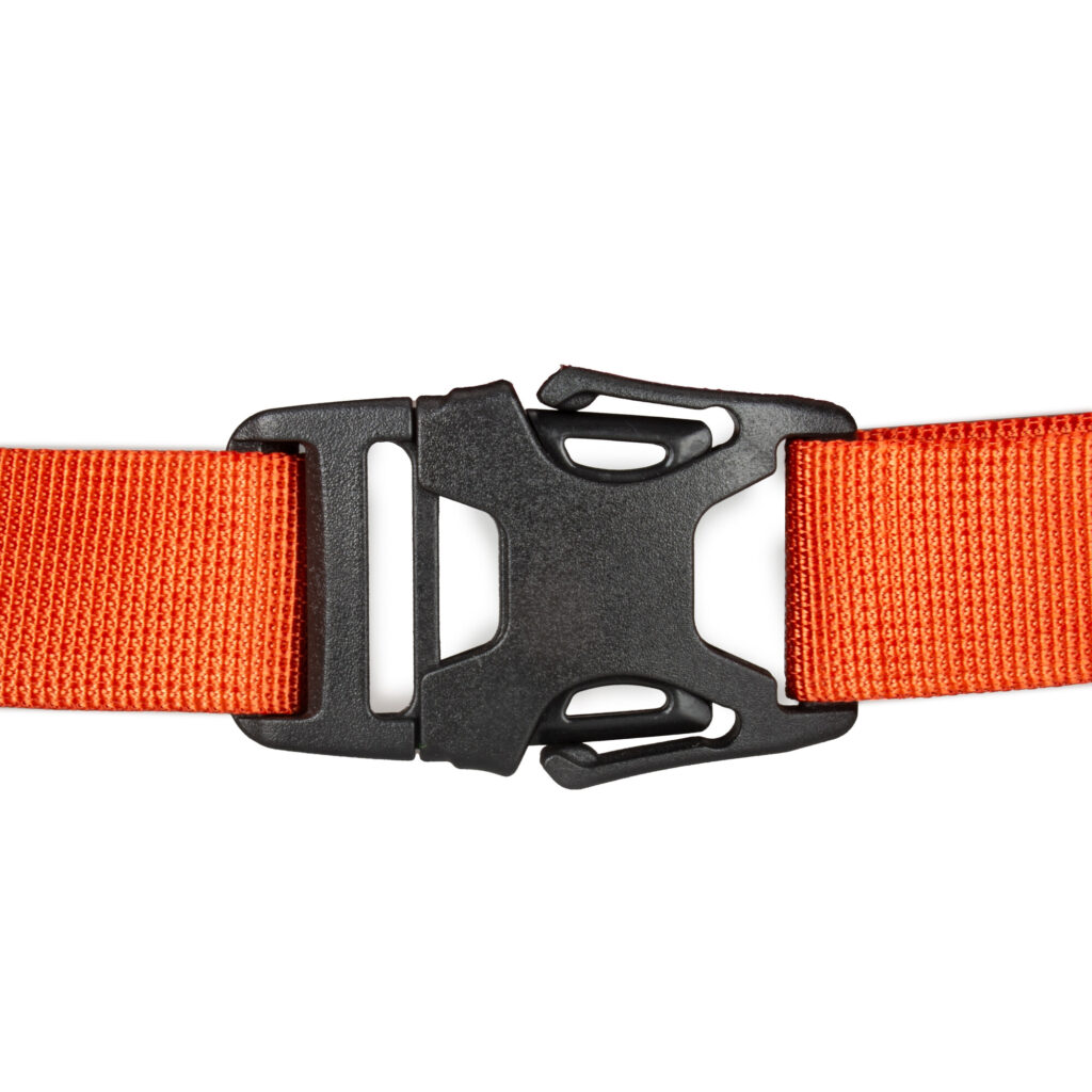 Summit-Creative Tenzing BStraps oranje close-up van gesp met geweven bandmateriaal