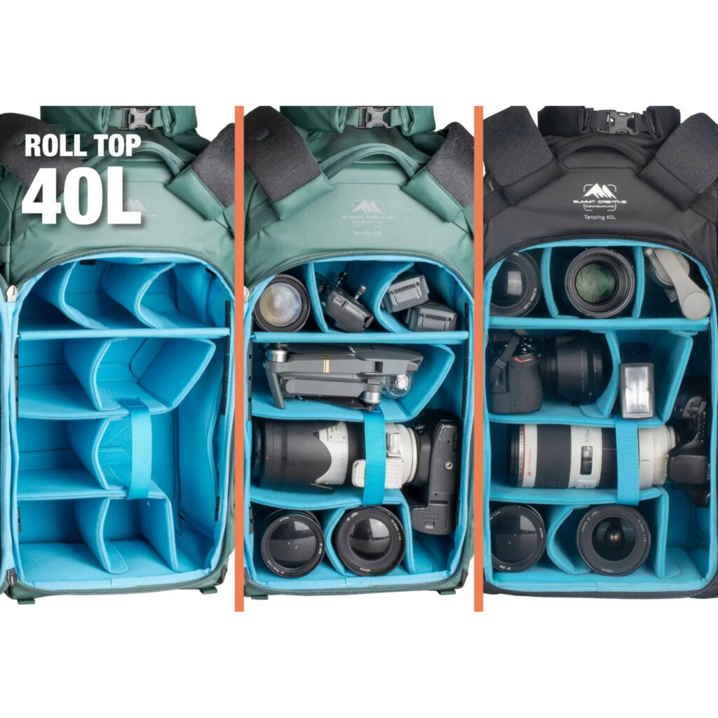 Summit-Creative Tenzing Backpack interieurconfiguraties met blauwe cameraverdelers