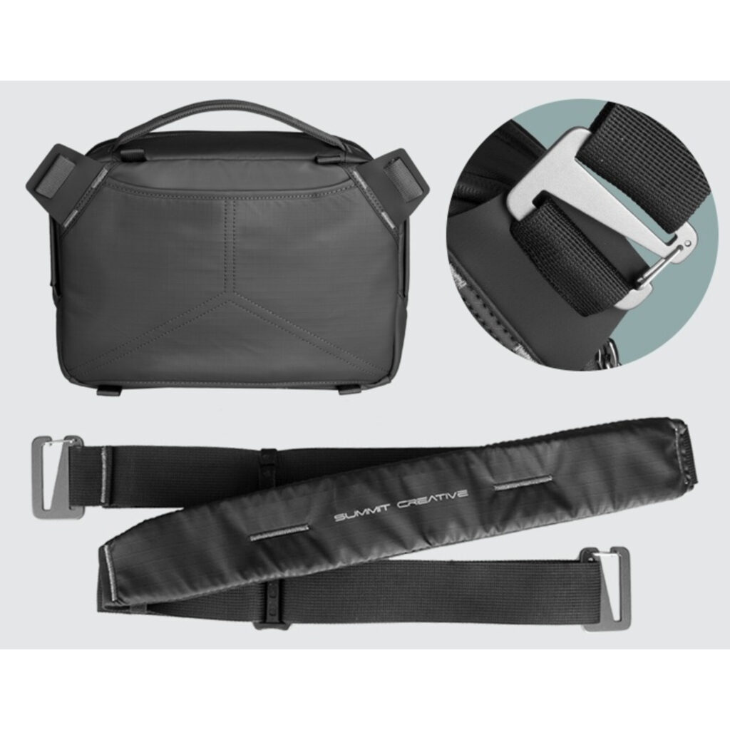Summit-Creative Tenzing Shoulder Bag bovenaanzicht en detailvan schouderriem met padding