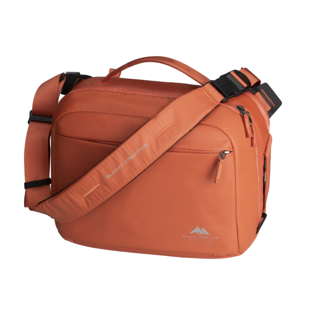 Summit-Creative Tenzing Shoulder Bag oranje zij- en vooraanzicht met schouderriem