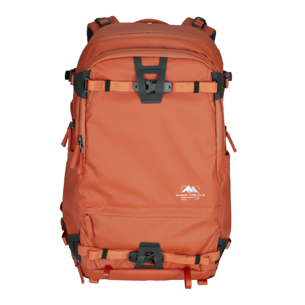 Summit-Creative Tenzing Backpack blauw vooraanzicht met ritssluitingen en compressieriemen