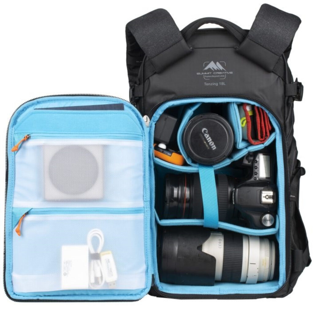 Summit-Creative Tenzing Backpack overzicht camera-opslag met lenzen en accessoires