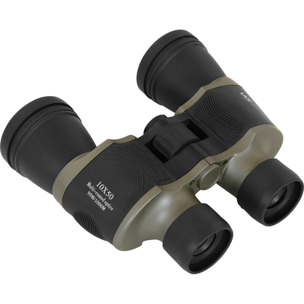 Zoomion Albatross 10x50mm schuin bovenaanzicht met oculairs en rubberen grip