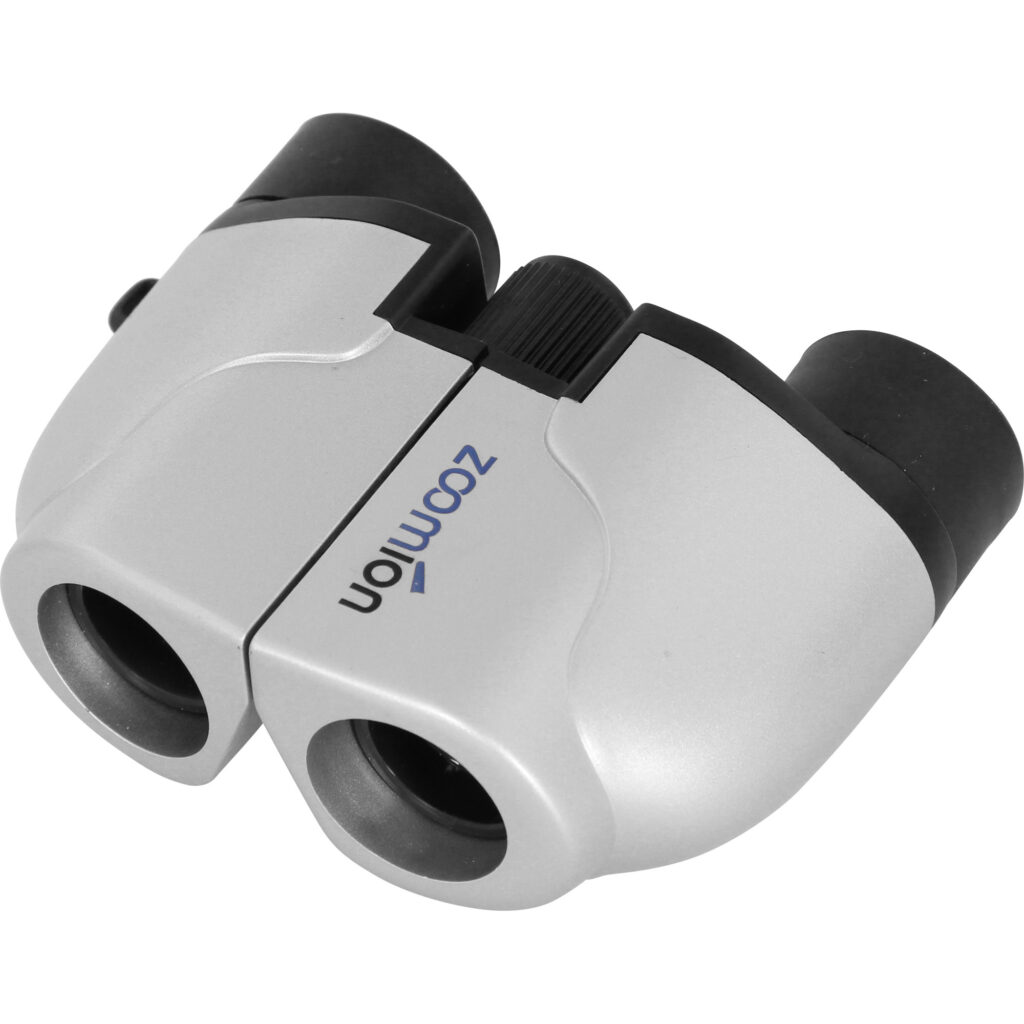 Zoomion Sparrow 8x21mm schuin vooraanzicht met dubbel scharnier en rubberen oculairs