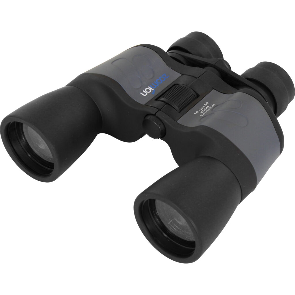 Zoomion Zoom-verrekijker schuin vooraanzicht van de Pelican 10-30x50 verrekijker