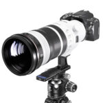 Leofoto CF-05 Lensvoet gemonteerd op Canon RF 100-300mm lens op statief