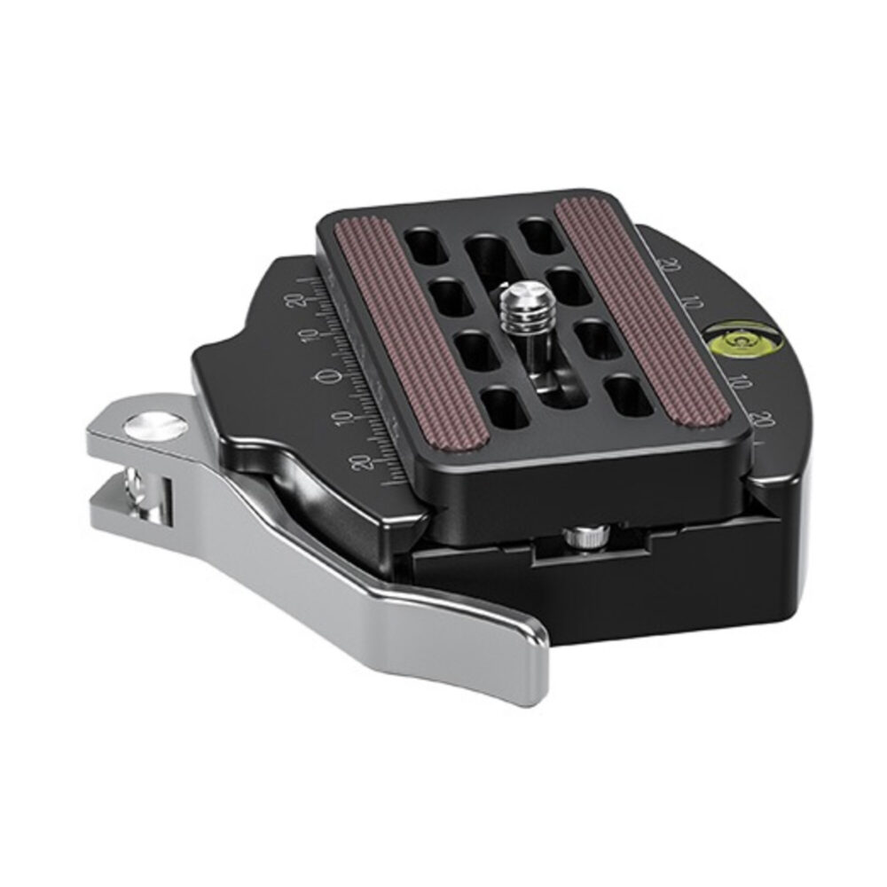 Leofoto LR-70+QP-70N Snelkoppeling zijaanzicht met NP-70 plaat en open hendelstand