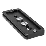 Leofoto PU-100D Snelkoppelingsplaat onderaanzicht met veiligheidsschroeven en Arca-Swiss profiel