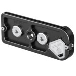 Leofoto CF-06 Snelkoppelingsplaat onderaanzicht met 1/4"- en 3/8"-schroefdraad en gripfunctie