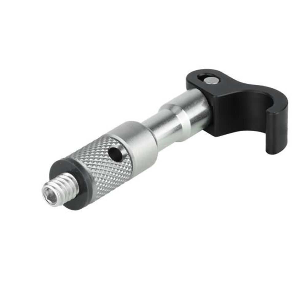 Leofoto HK-01 haak zijaanzicht met 1/4" aansluiting en zwarte ophangbeugel