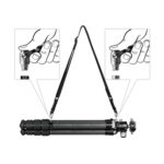 Leofoto QDM-1 QD-Stopcontact in gebruik met Leofoto draagriem bevestigd aan statief