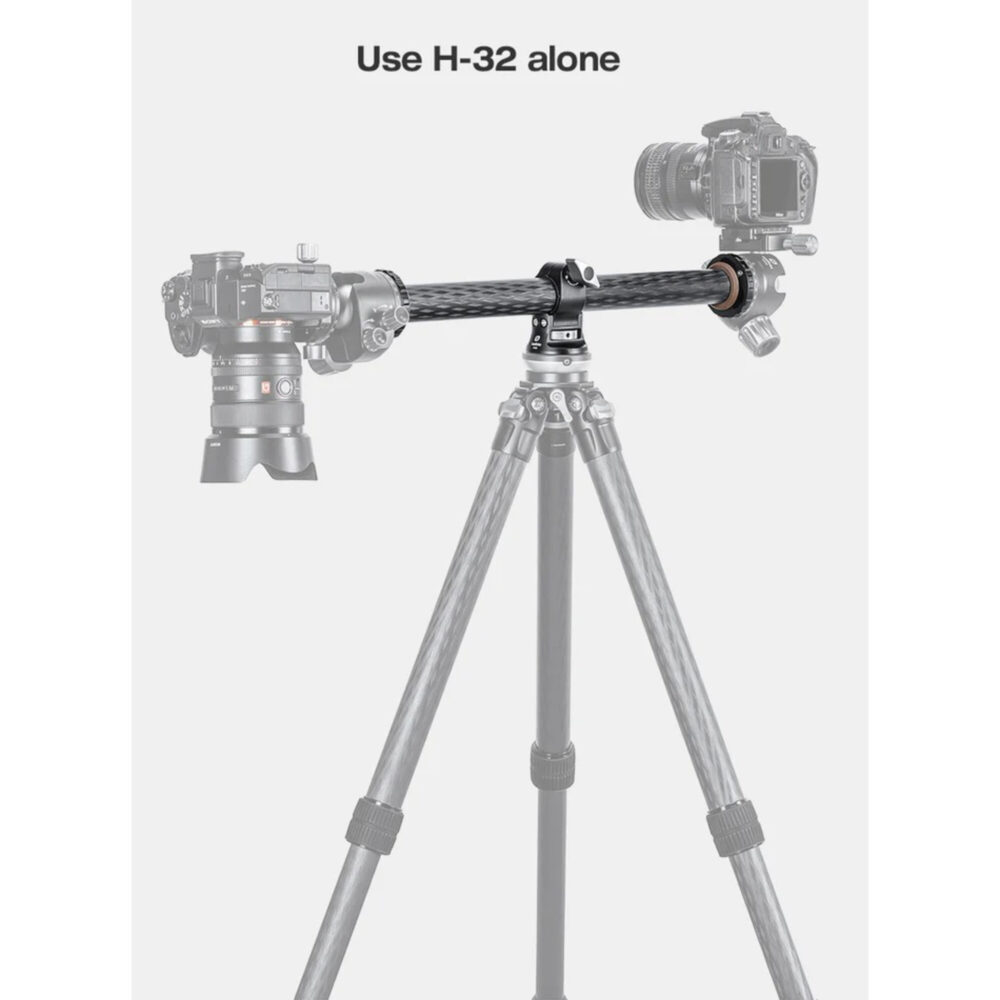 Leofoto H-32 Uitliggerarm gemonteerd op statief met twee camera’s in reprofotografische setup