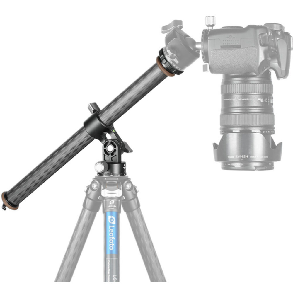 Leofoto HC-32 met camera horizontaal bevestigd voor macro- of productshoot