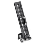 Leofoto VR-380 Lensvoet verticale weergave van de lensrail met dubbele plaat en meerdere bevestigingsschroeven.