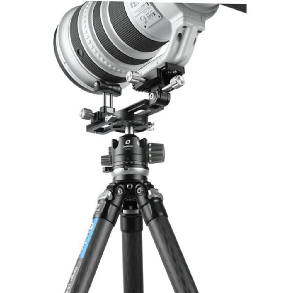 Leofoto VR-150 Lensvoet statief met groot teleobjectief en extra lensondersteuning